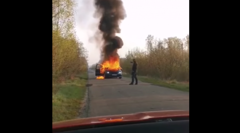 На Волині невідомі у балаклавах спалили авто, завантажене краденим дубом. ВІДЕО